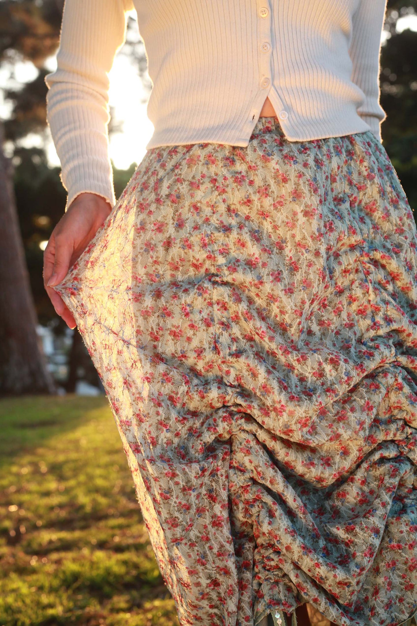 Armore Skirt ~ olive floral (ᴄᴜʀᴛᴀɪɴ ʟᴇɴɢᴛʜ)