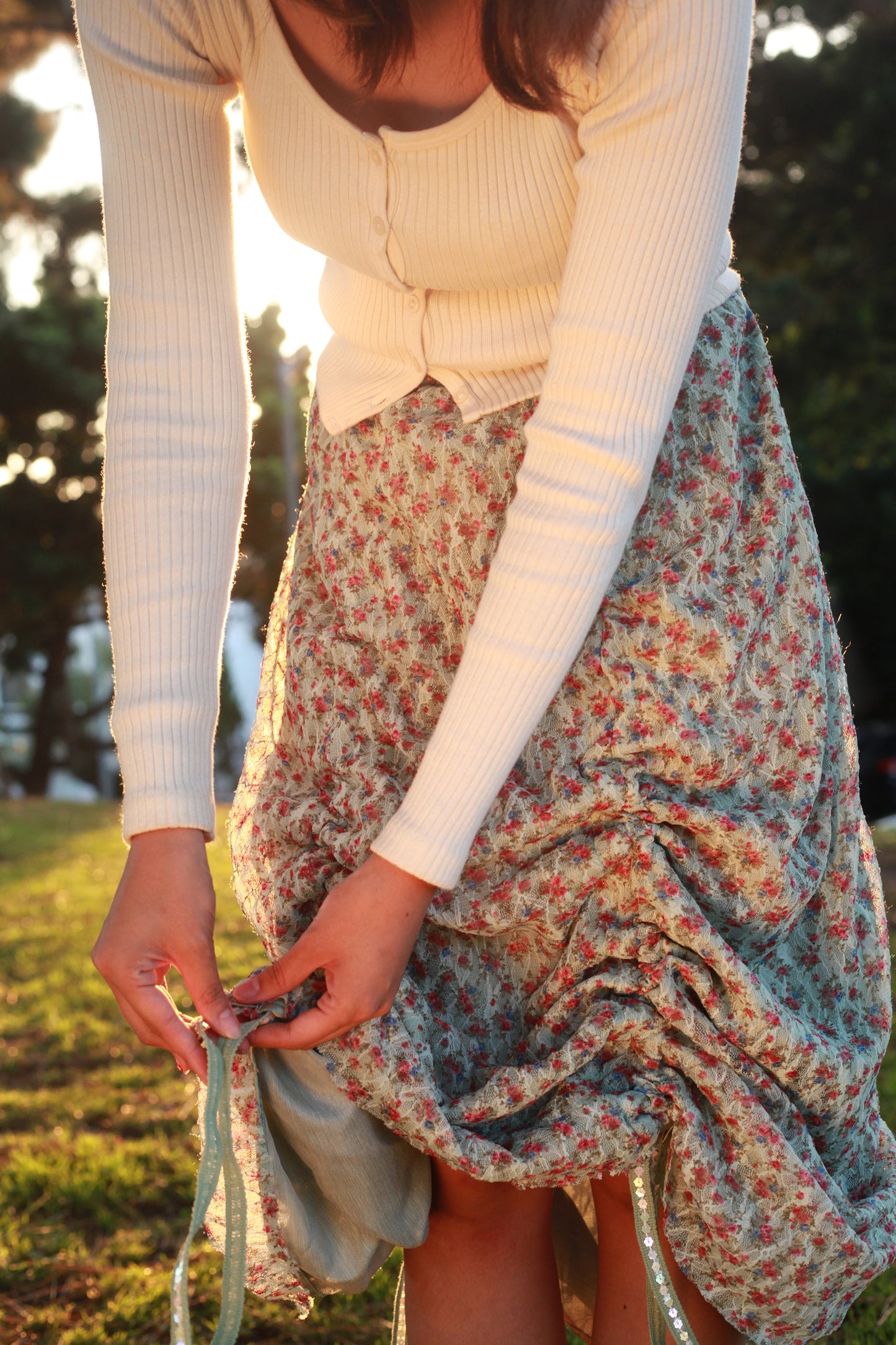 Armore Skirt ~ olive floral (ᴄᴜʀᴛᴀɪɴ ʟᴇɴɢᴛʜ)