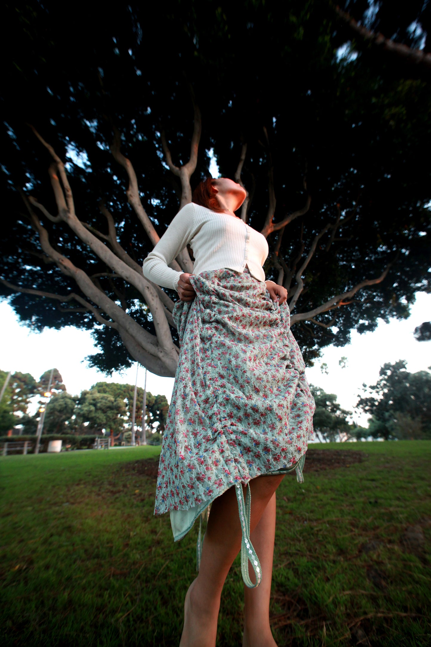 Armore Skirt ~ olive floral (ᴄᴜʀᴛᴀɪɴ ʟᴇɴɢᴛʜ)