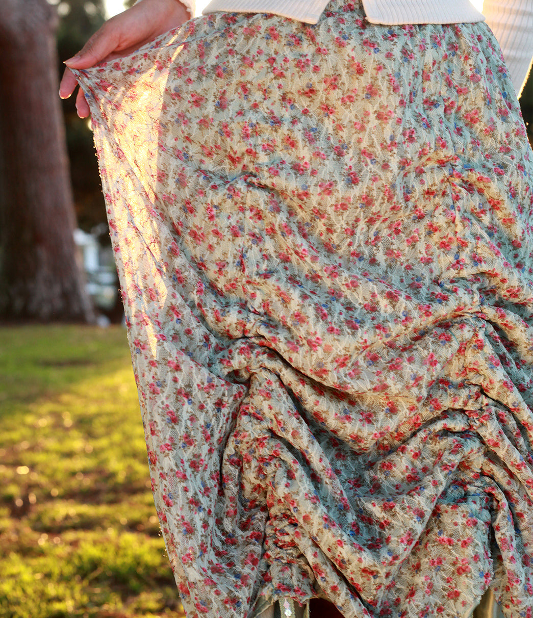 Armore Skirt ~ olive floral (ᴄᴜʀᴛᴀɪɴ ʟᴇɴɢᴛʜ)